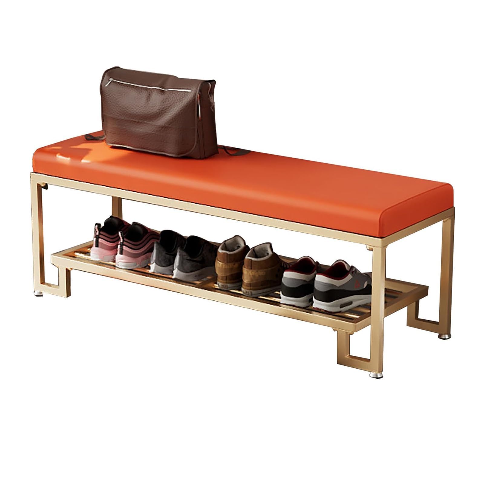 Banc à chaussures rembourré étagère métal rangement entrée couloir salon gris