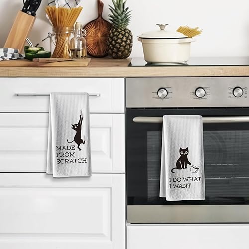 Miniatura 3 de Toallas de cocina, divertidas toallas de cocina con temática de gatos, 16 x 24 pulgadas, paquete de 2, toallas de mano lindas de saco de harina,