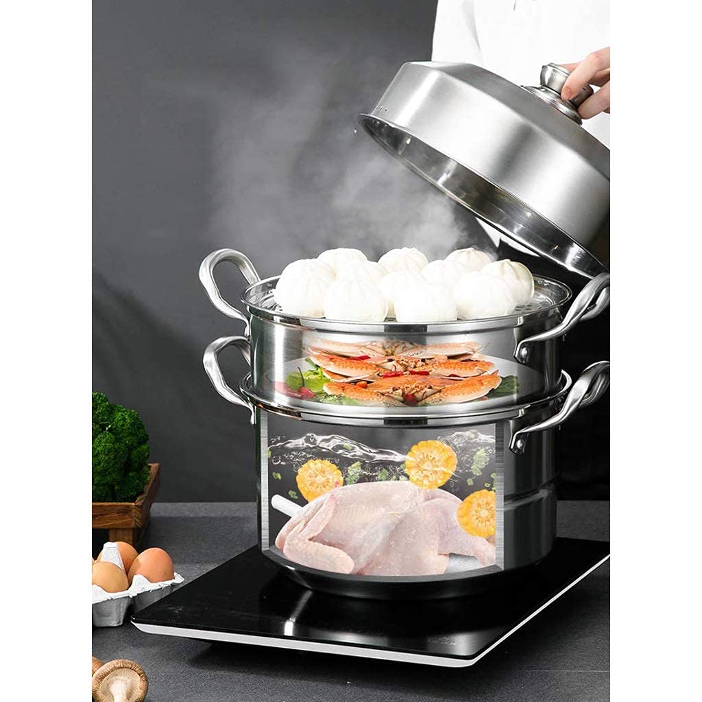 Olla para cocinar, vaporera, vaporera doméstica Acero Inoxidable 304, vaporera Comercial Grande Doble Capa, Olla para cocinar al Vapor Tres Capas, Cocina inducción