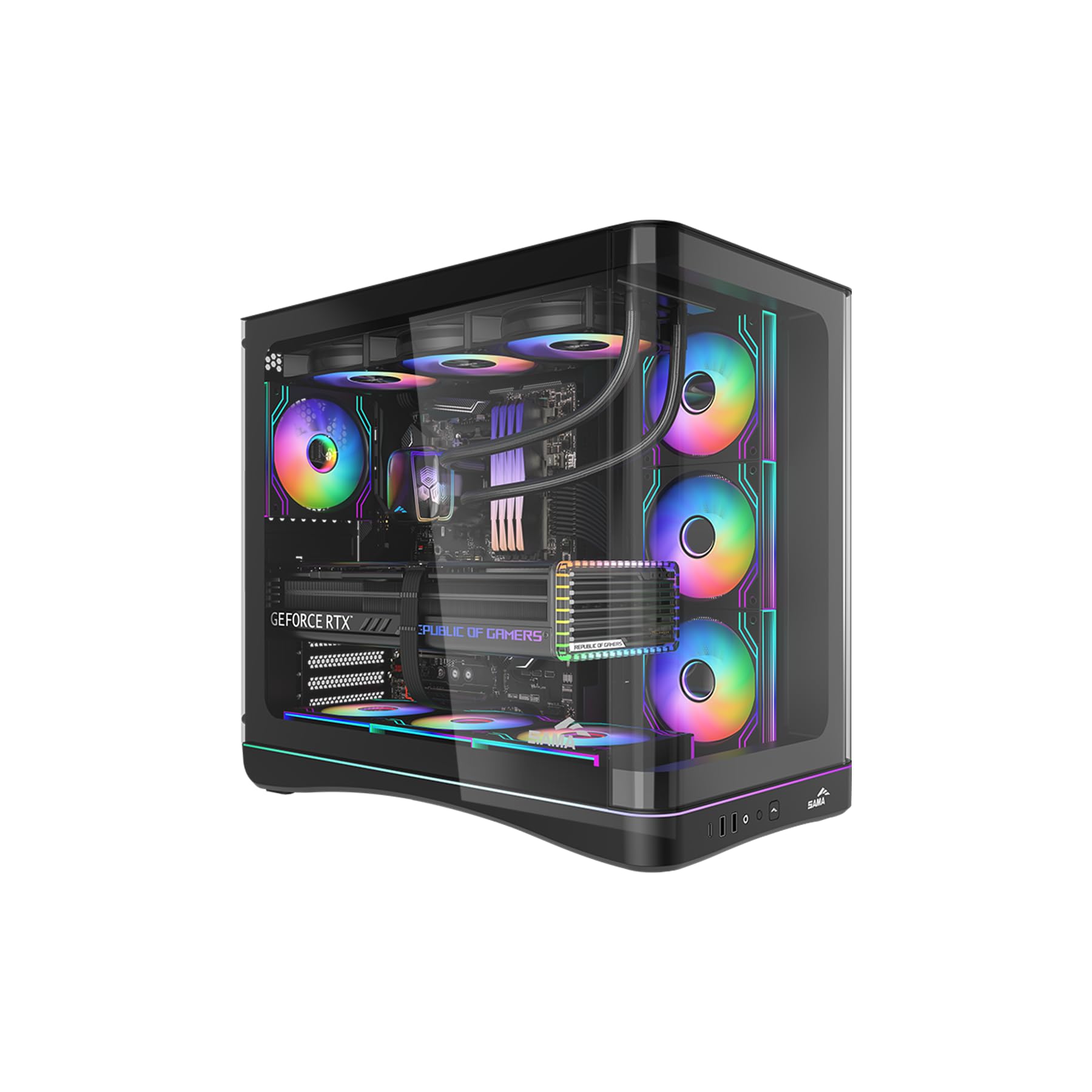 Amazon.co.jp: SAMA V62 曲面ガラス ATX ゲーミングPCケース、ARGB PWM