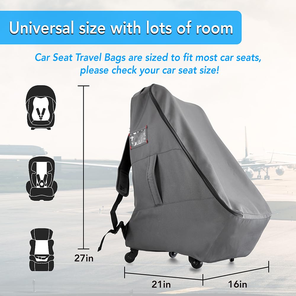 Sac de voyage pour siège auto avec roulettes – Sac d'avion rembourré – Gris