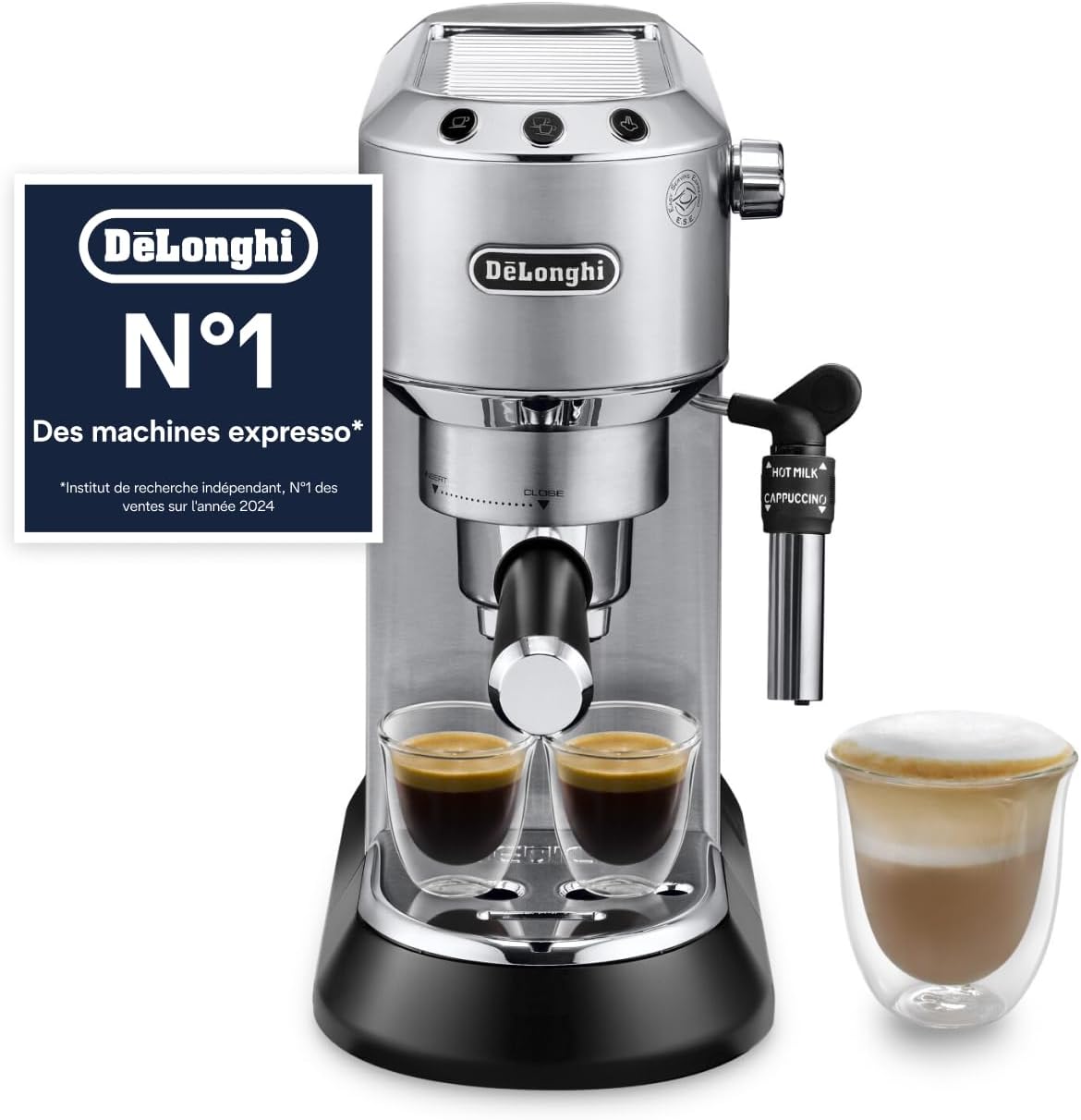 De'Longhi Dedica Style EC685.M, Machine à Expresso avec Buse à Mousse de Lait Professionnelle, Seulement 15 cm de Large, Réservoir de 1 L, Boîtier en Métal, Compatible avec les Dosettes E.S.E, Métal Métallique Unique