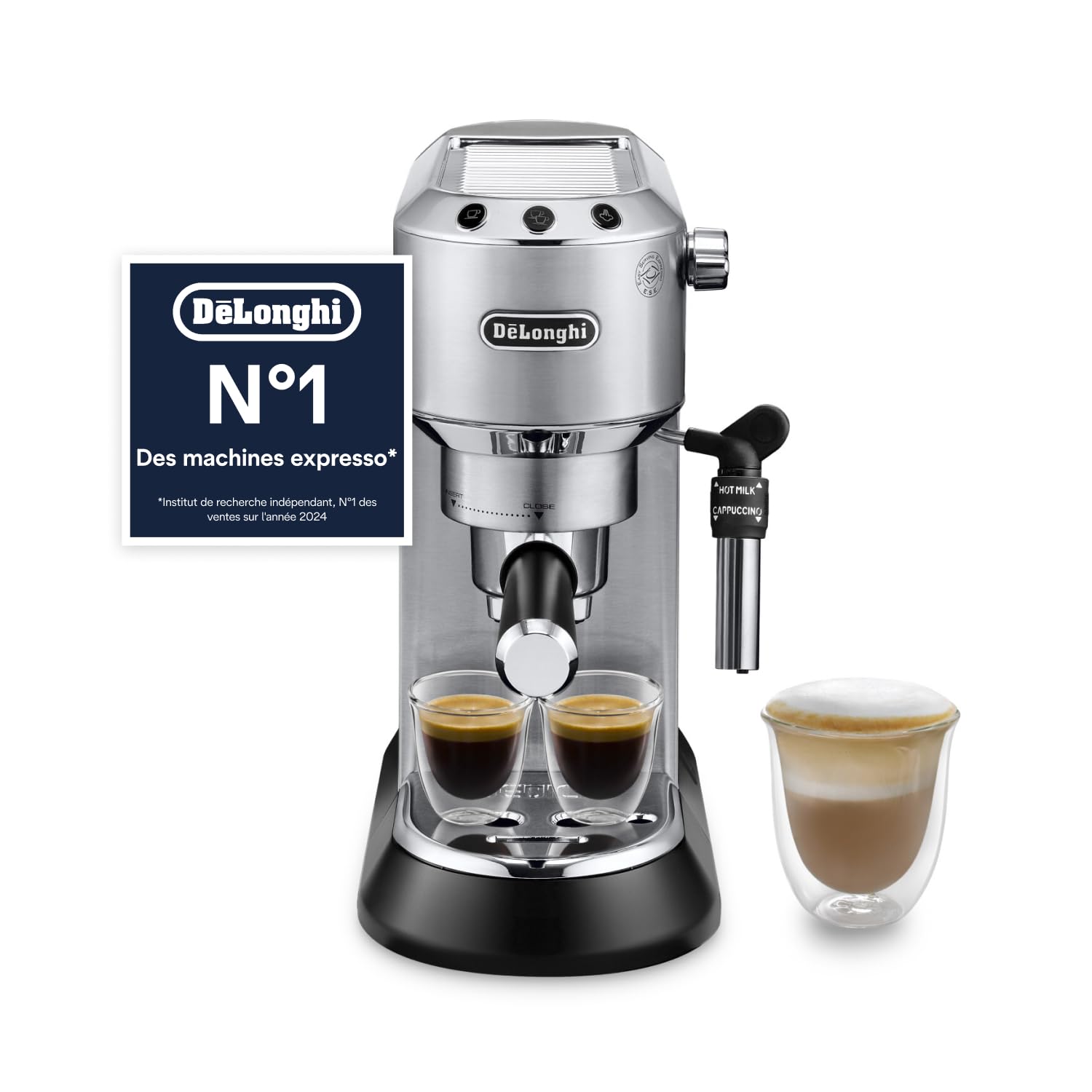 De'Longhi Dedica Style EC685.M, Machine à Expresso avec Buse à Mousse de Lait Professionnelle, Seulement 15 cm de Large, Réservoir de 1 L, Boîtier en Métal, Compatible avec les Dosettes E.S.E, Métal Métallique Unique