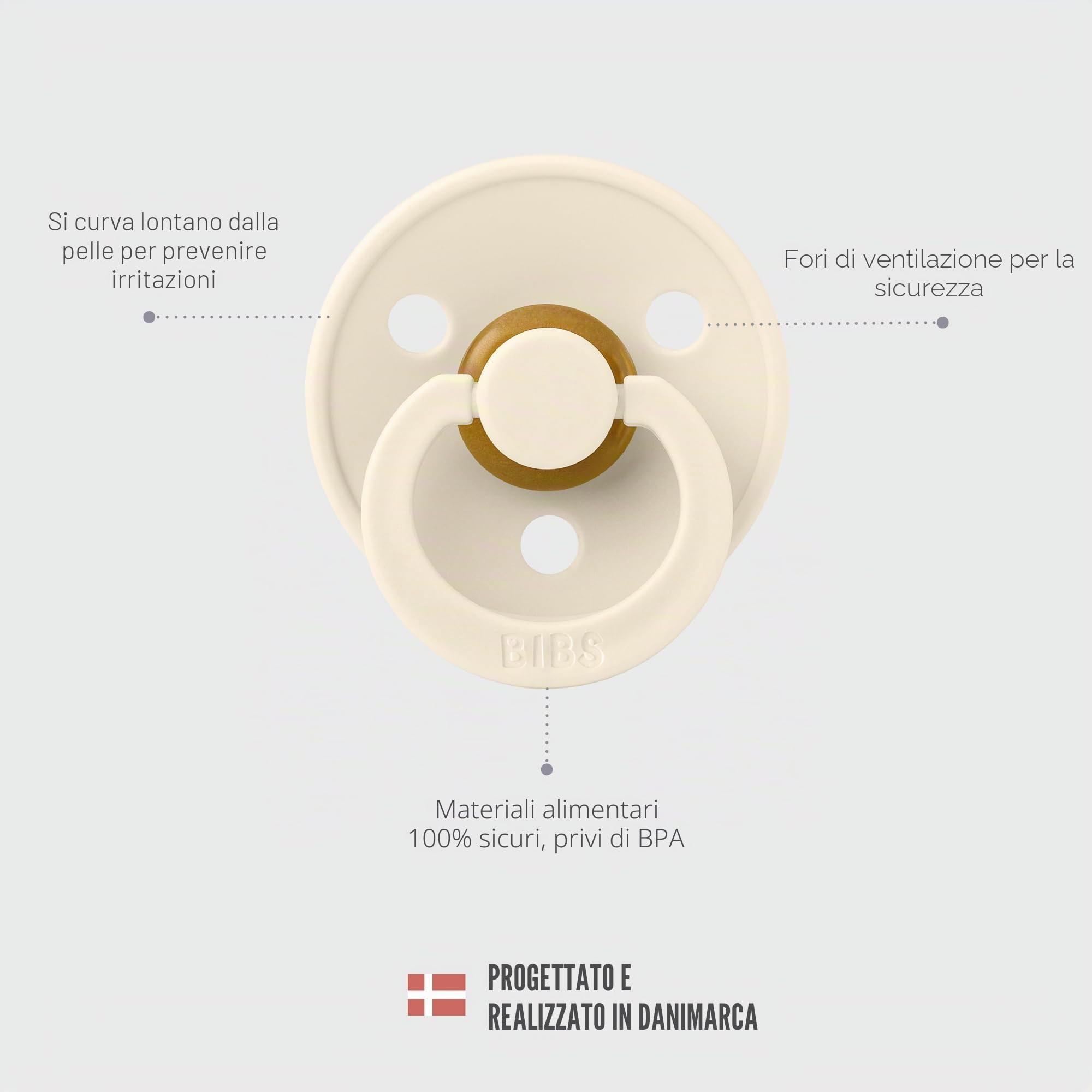 BIBS Colour Ciuccio 2 Pezzi Privo di BPA Tettarella Tonda Lattice Gomma Naturale Misura 1 (0-6 mesi) Ivory/Sage
