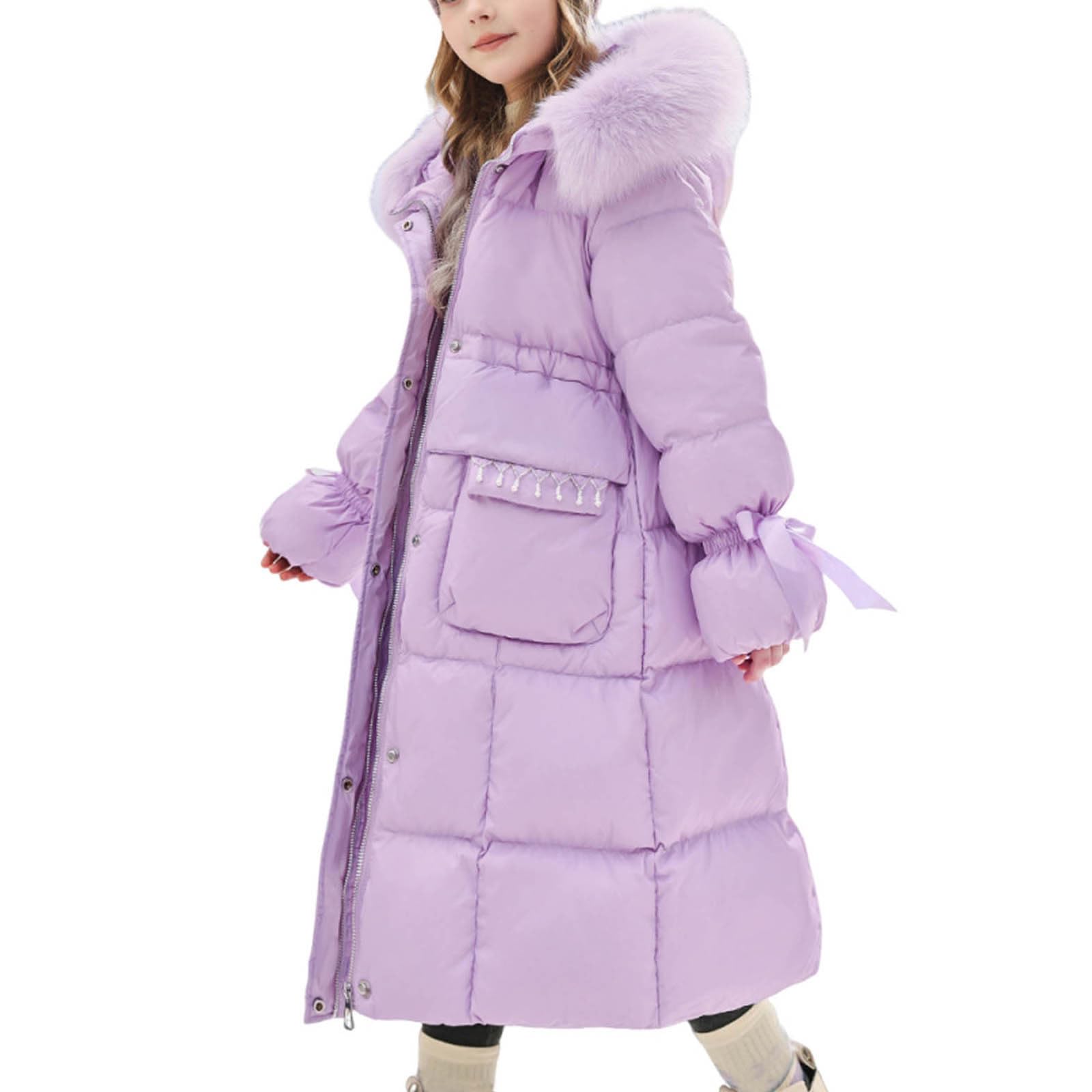 NUSGEAR Abrigo para Niñas Chaqueta de Lana Suave Acolchada con Capucha Abrigos Largo para Niño Niña Chaqueta Invierno de Plumas con Capucha Plumas Ropa de Abrigo de Caliente Acolchada Largo