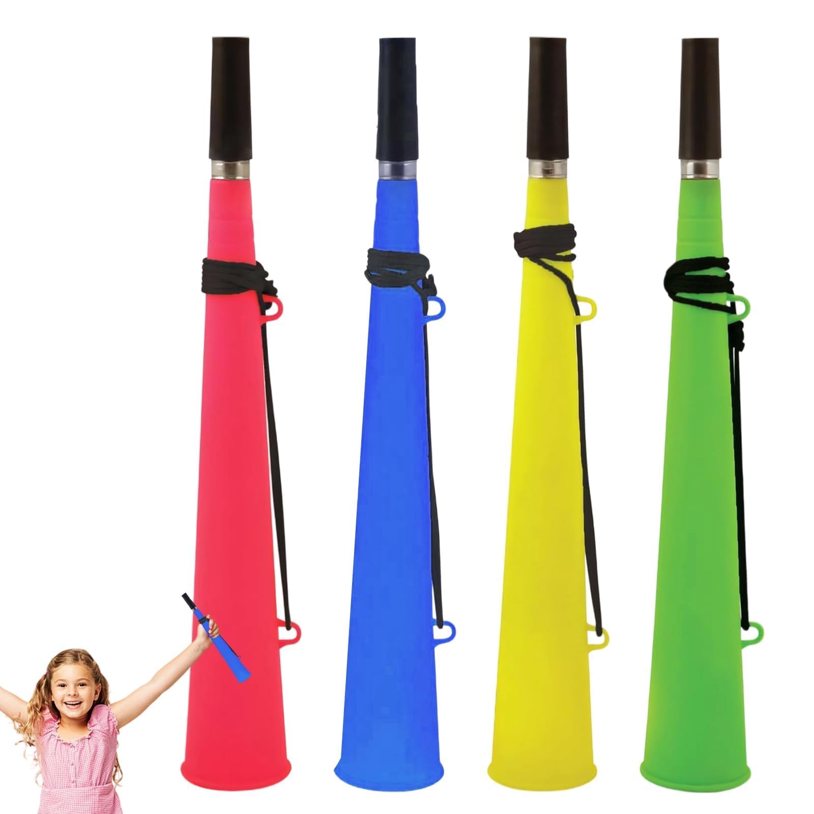 4 Pieces Neon Woofer Horn with String Loud Stadium Trumpet,Stadium Horn Trumpets Toy Kids Soccer Games Horns Noise Maker for Football Soccer Games,Funny Noise Makers Party Favors for Years Graduation