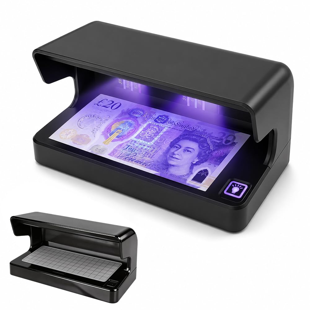 XPJBKC Counterfeit Money Detector, USB-C Rechargeable UV Note Checker for Counterfeit Detection, LED Ultraviolet Light, Fluorescent Mark Tracer for Shops Hotels and Cash Handling