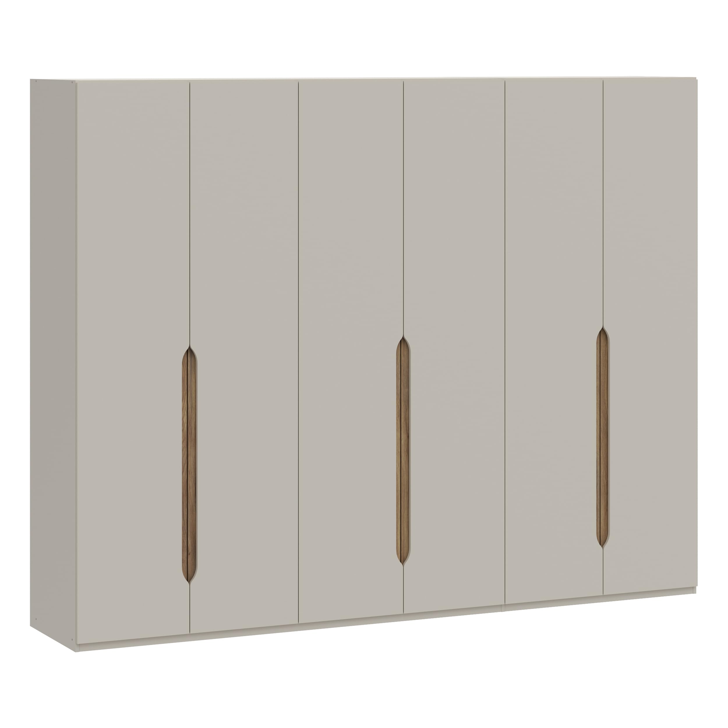 Forte EDWAL Kleiderschrank 280, moderner Kleiderschrank mit abgerundeten Griffmulden, 6-türig, Holzwerkstoff, Kaschmir|Beige Holzdekor, 266,1 cm breit x 210,5 cm hoch x 54,2 cm tief