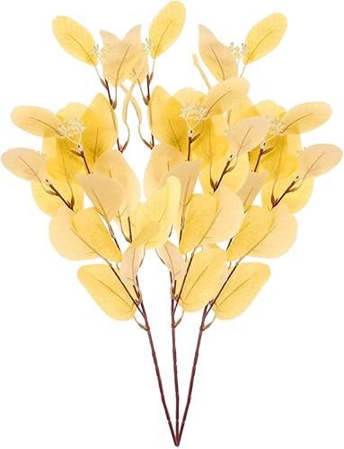 Cabilock 3 piezas de hojas de eucalipto de imitación para decoración de mesa de boda, decoraciones verdes, tallos de eucalipto secos, tallos de