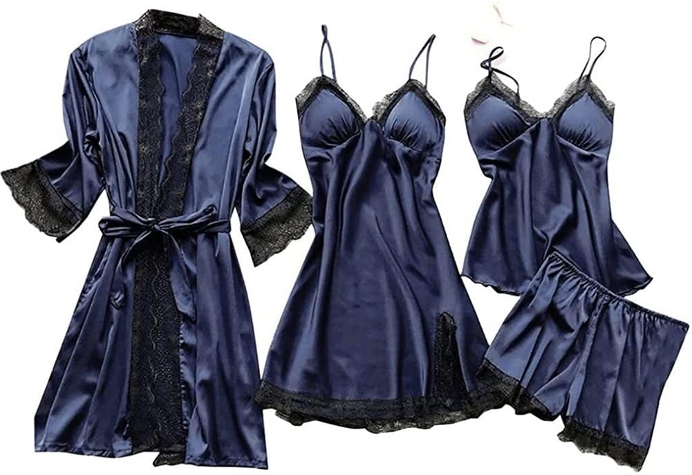 ropa de hogar Ropa de casa Conjunto de pijama de 4 piezas de lencería superior con bata para
