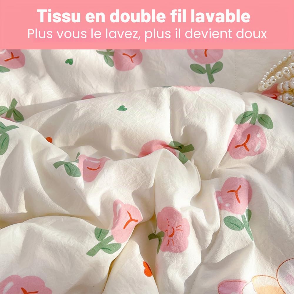 FANSU Couvre Lit Matelassé Réversible Dessus de Lit Couverture Climatisation Couette Parure de Lit Canapé l'Air Conditionné Imprimé Courtepointe (150x200cm,Rose Manor)