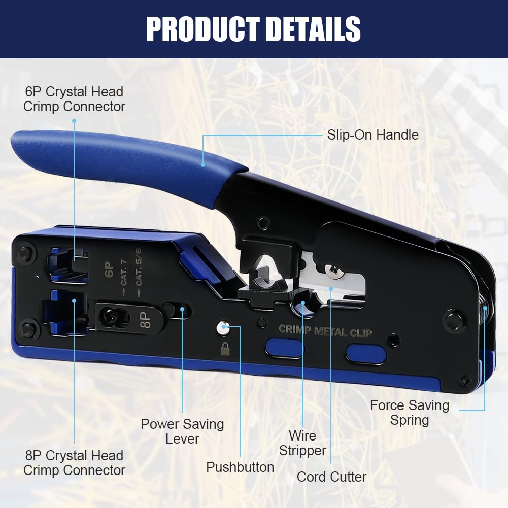 Narzędzie do zaciskania RJ45 do złączy sieciowych Cat5 Cat5e Cat6 Cat6a Cat7 RJ45 Crimp Network Plug and 6P RJ11 Phone Jack All-in-One Narzędzia cięcia, wsporniki cięć, paski
