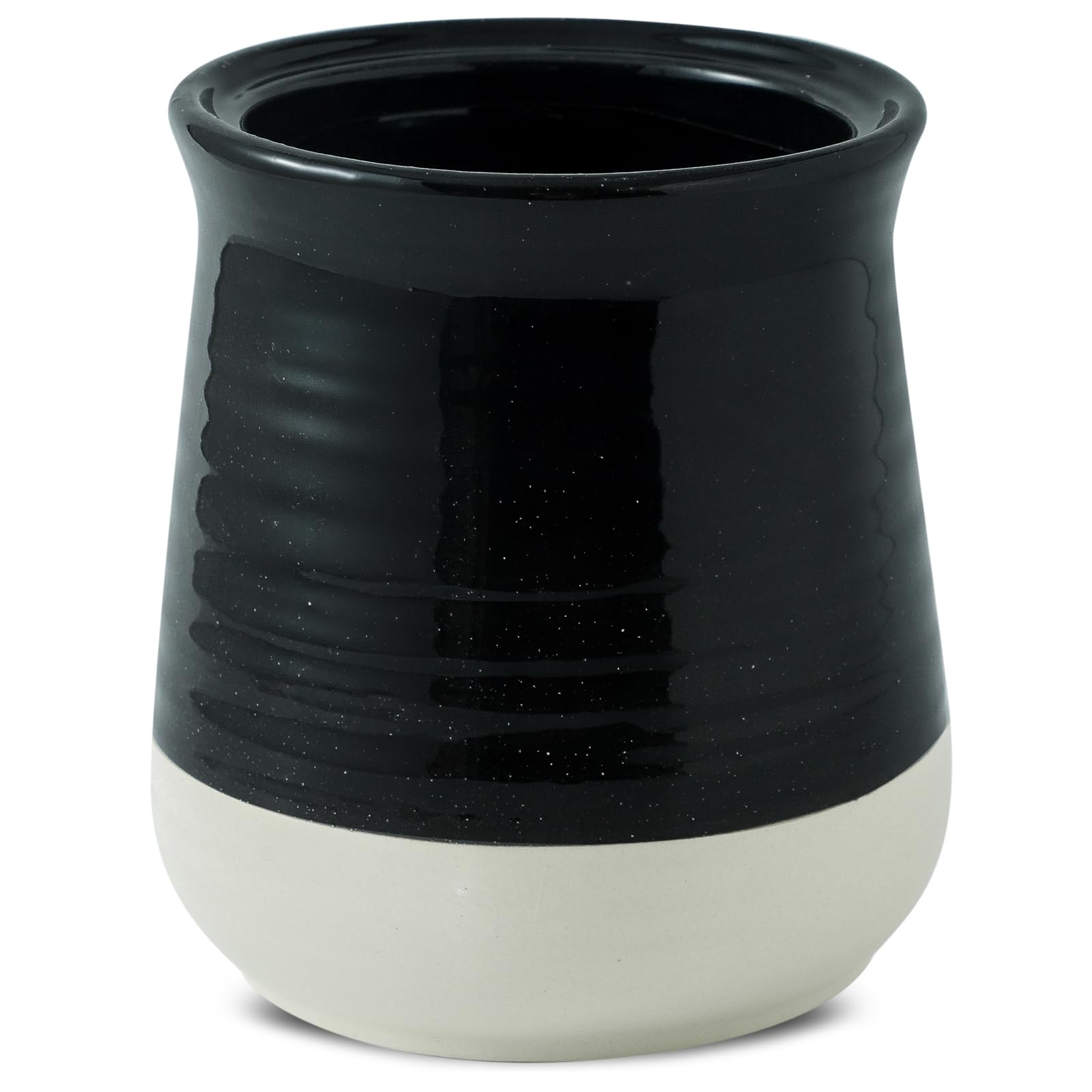 Hasense Ceramic Utensil Holder for Countertop, 7.1" Large Kitchen Utensil Caddy for Kitchen Organizer, Glossy Black Cooking Utensil Holder to Hold Spatulas, Utensil Crock for Farmhouse Decor