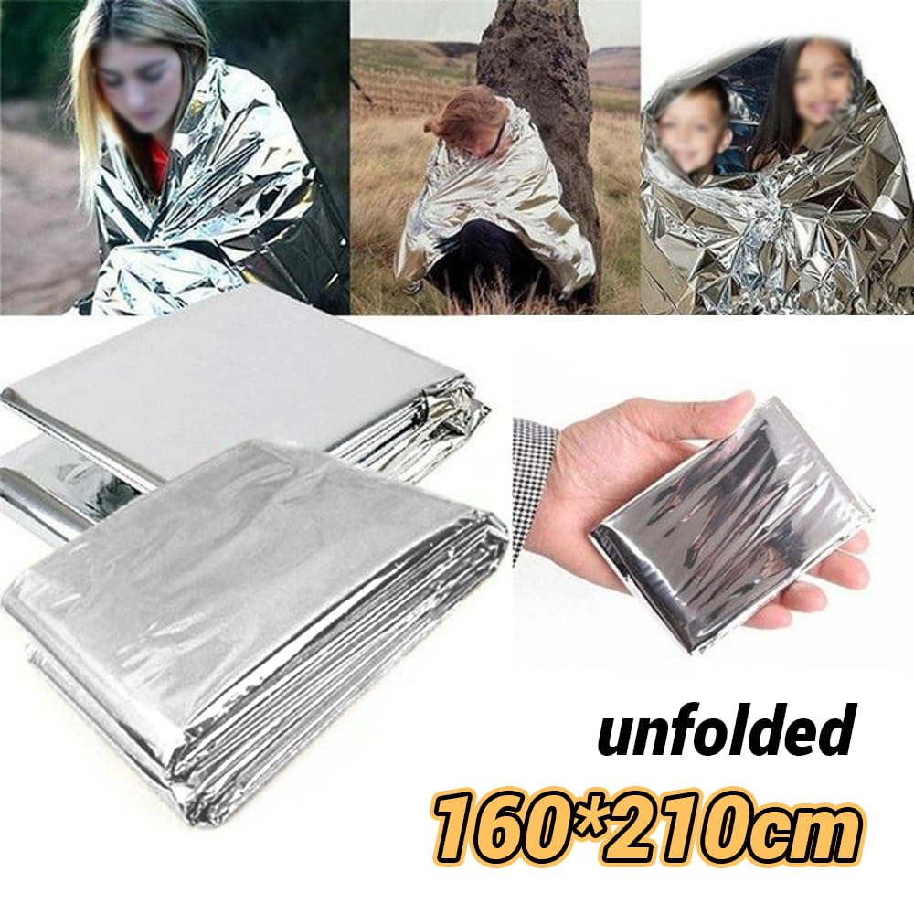 Lot de 20 couvertures d'urgence en Mylar, 160 x 210 cm, Double Face, argentées, pour Le Froid, équipement et Fournitures de Survie pour Premiers Secours, randonnée et abris.