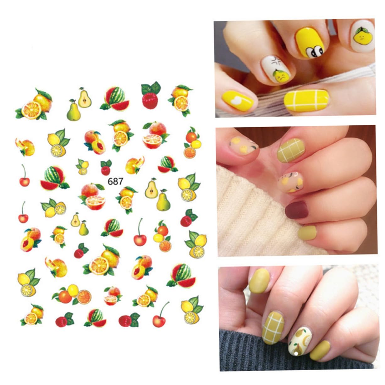 Beaupretty 36fogli Adesivi Per Unghie Design Frutta Decorazione Manicure Con Foglie Di Ciliegio Adesivi Unici Per Donne e Ragazze Stili Random Per Feste e Eventi