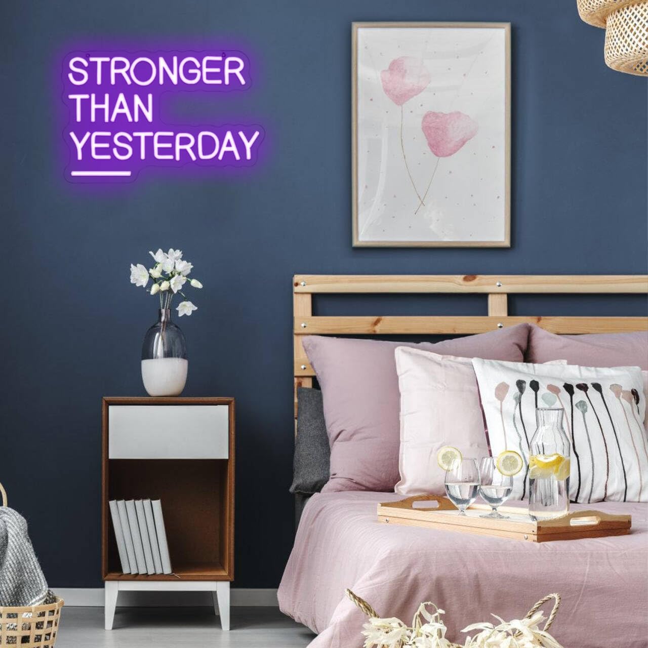 Neonowy znak "Stronger Than Yesterday" do dekoracji ścian, na siłownię, neonowy, jasnoróżowy, z możliwością ściemniania, zasilany przez USB, LED, do domu, siłowni, klubu, klasy