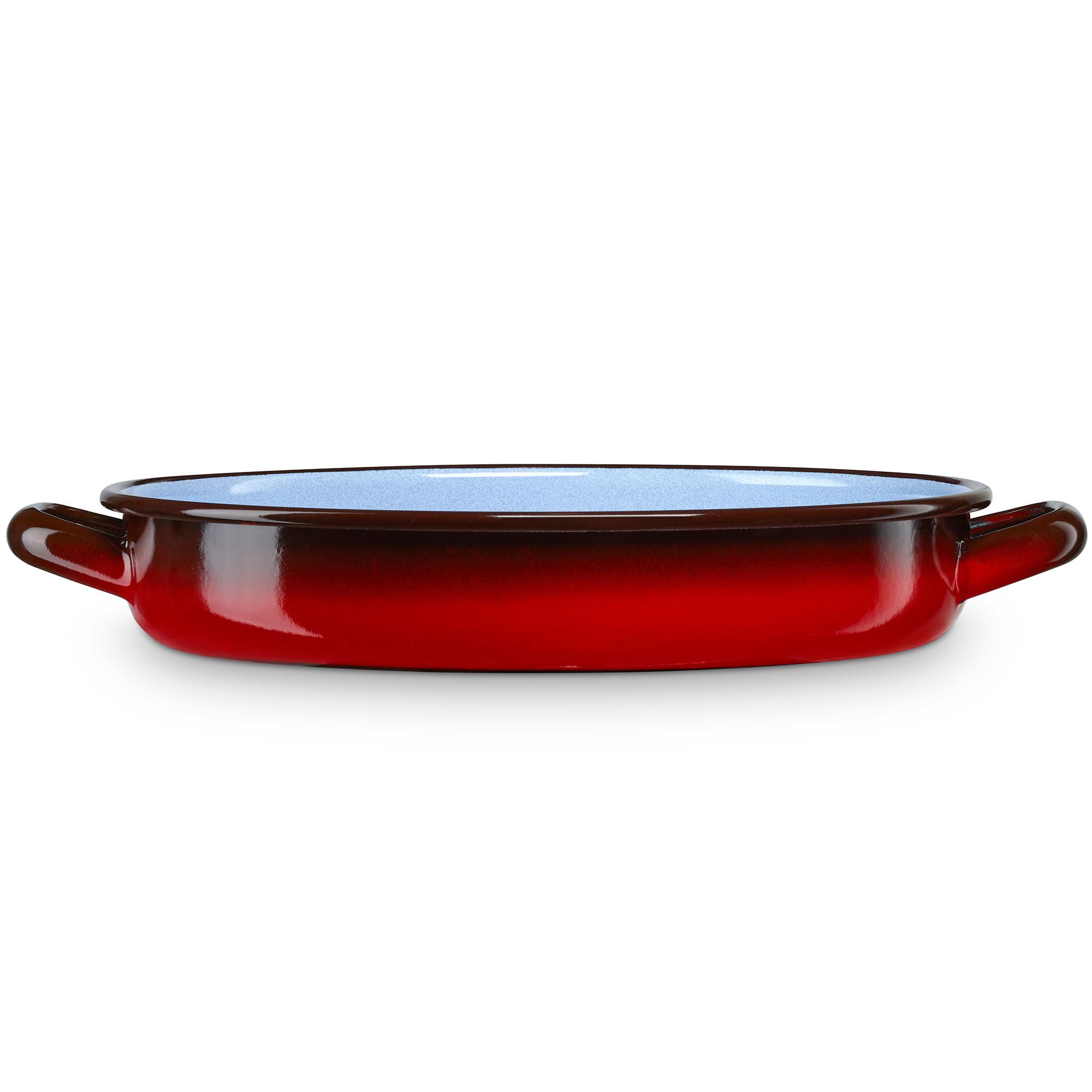 briebe Cacerola Baja Inducción 34 cm, Cazuela 4 L Fuente Acero Esmaltado Vitrificado, Apta Vitrocerámica, Fuego, Gas, Horno, Restaurantes/Hogar, Ignea Vintage Rojo