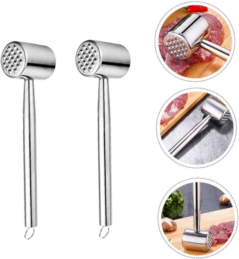 Homoyoyo 2pcs Stainless Steel Meat Tenderizer Mallets Kitchen Meat Hammer Dual-sided Steak and Pork Pounder Sturdy Cooking Tool for Home Use
