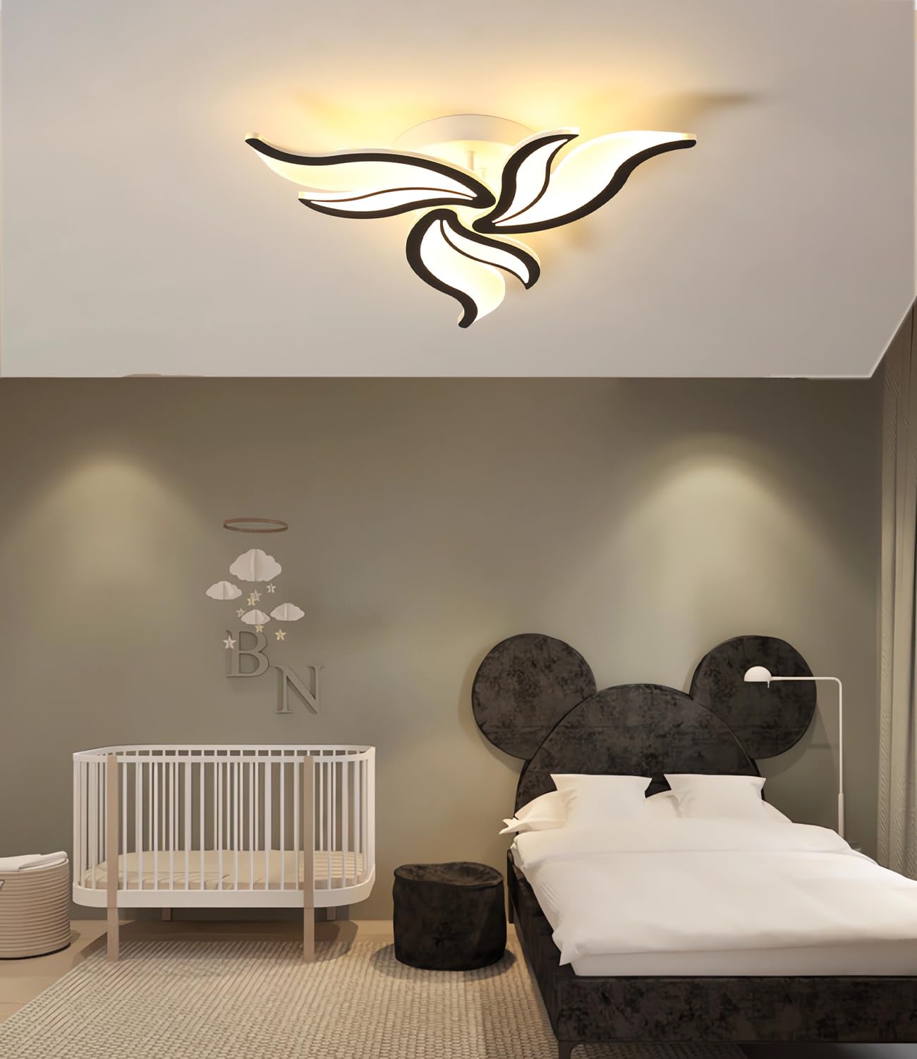 Modern Led Ceiling Light Dimmable with Remote Control Ceiling Lamp Living Room Bedroom Dining Room Ceiling Light Flame Modelling Multifunctional Ceiling Lighting (Black, 3 Heads)