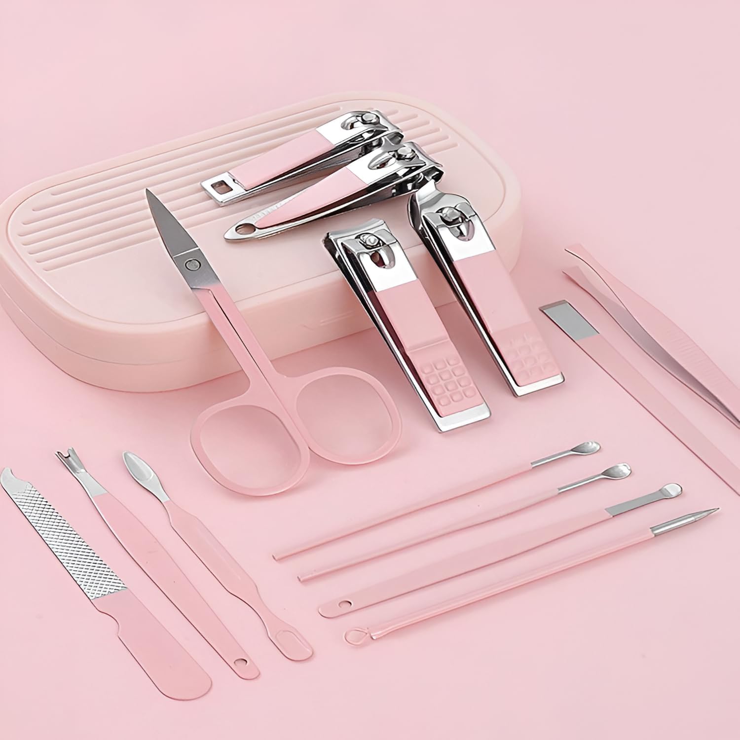CEPLO 14-Piece Manicure Set Nail Clipper Kit β Stainless Steel Nail Care Tools for Hands & Feet, Professional Grooming Kit for Men & Women, Sharp Toenail & Fingernail Clippers, Travel Gift Set (PINK) 4