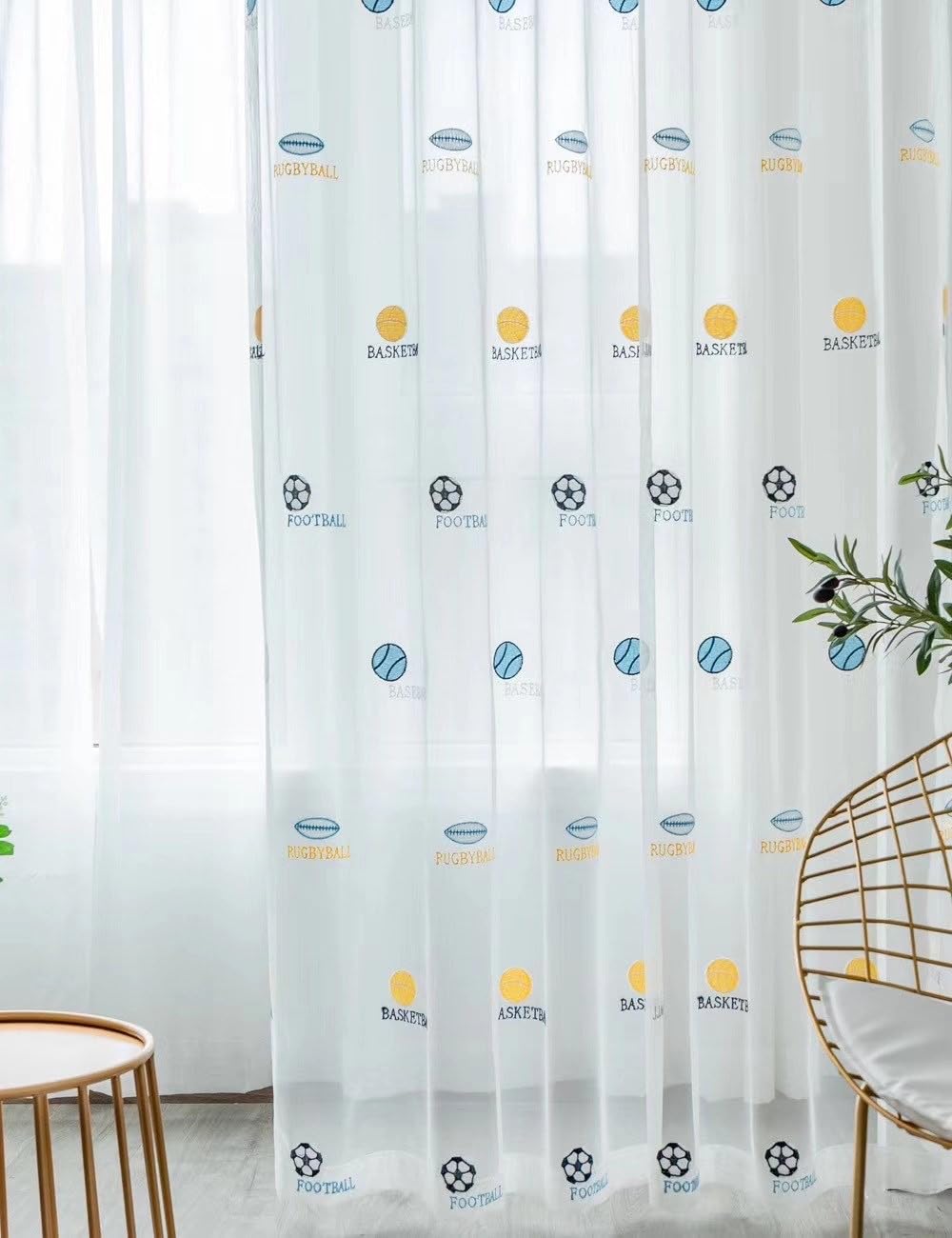 Fussball Vorhang Kinderzimmer Junge 140x175 Lang Vorhänge Kräuselband Transparent Gardinen Durchsichtig Kinder Dekoschal 2 Stück