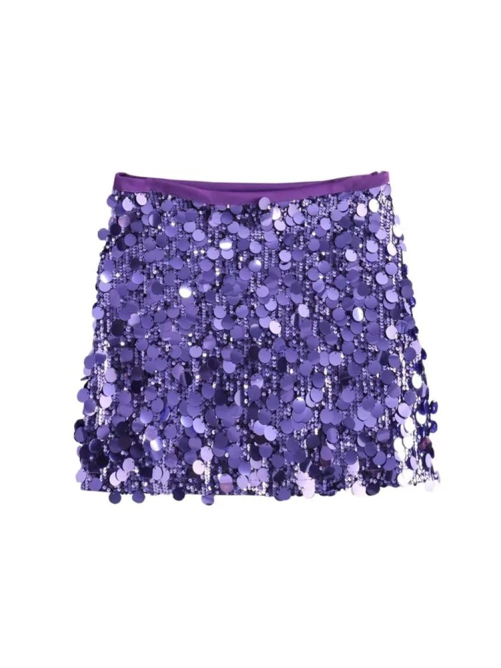 SWEPER Falda Corta De Mujer - Moda Lentejuelas Brillantes Mujeres Fiesta Falda Cremallera Paquete Cadera Femenina Cintura Alta Mini Falda Club Nocturno Primavera