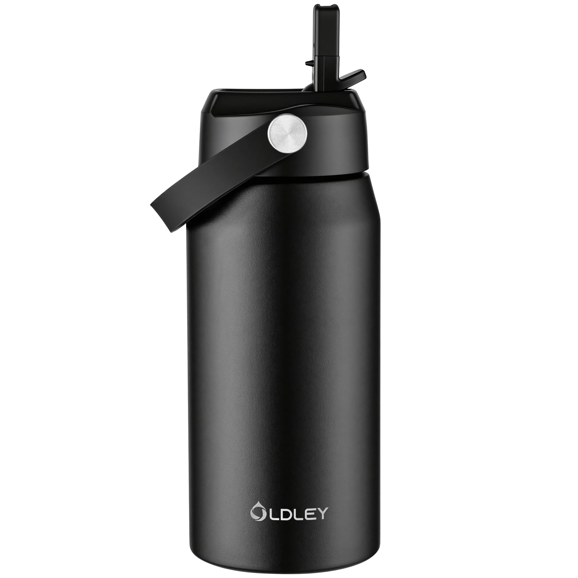 OLDLEY 550ml Insulated Water Bottle with Straw, Stainless Steel Water Bottles with Handle for School, Travel, Leakproof BPA Free Metal Vacuum Small Flask Keep Hot and Cold for Kids, Adult (Black)