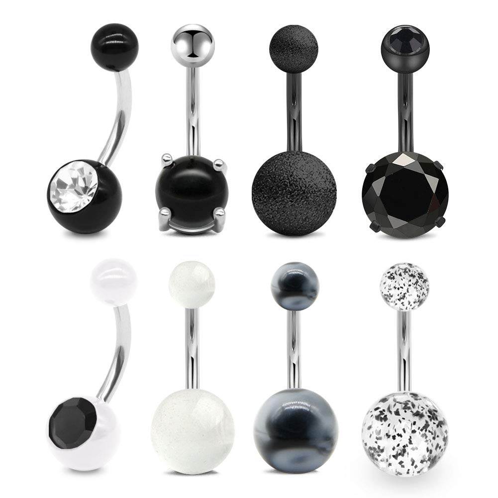 incaton 8 Piezas Piercing Ombligo 1.6mm 6/10mm Acero Inoxidable Cristal Opal Perla Diamante Barbell Piercings para el Ombligo