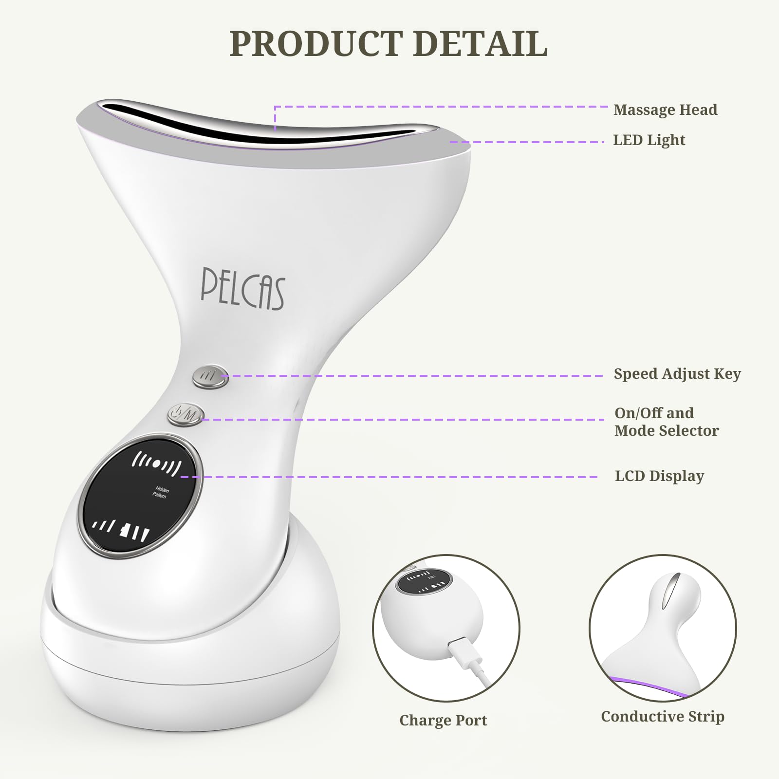 PELCAS Gesichtsmassagegerät Gegen Falten, EMS Gua Sha Elektrisch mit 43°C Wärme & 3 LED Modi, Anti-Aging V Shape Ergonomischer Face Massager mit Ladestation für Doppelkinn Entferner & Hautstraffung