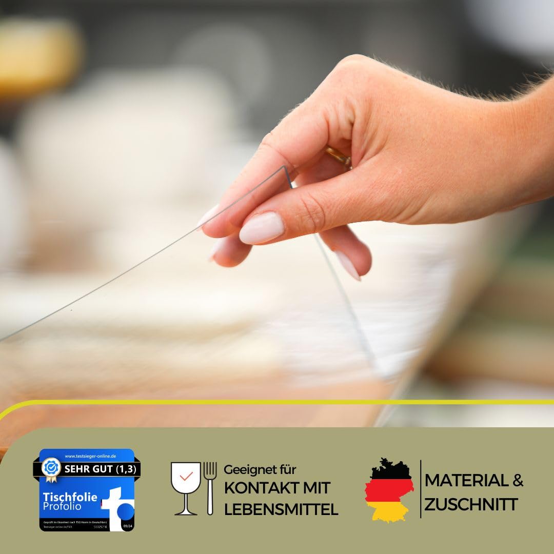 PROFOLIO Outdoor Tischfolie Transparent & Wetterfest - UV-beständige Tischschutzfolie mit 1mm Stärke - Für Garten, Balkon & Terrasse - Rechteckig 100 x 210cm - Tischfolie nach Maß