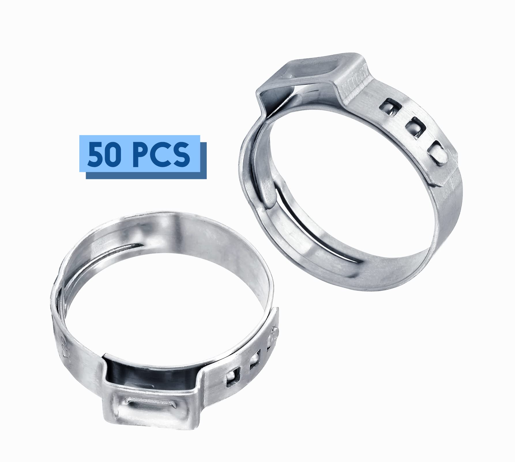 Biaungdo 50 fascette stringitubo, in acciaio inox 304, fascette stringitubo a orecchio singolo, gamma regolabile (17,8 mm – 20 mm), assortimento di morsetti per automotive, tubi, idraulici