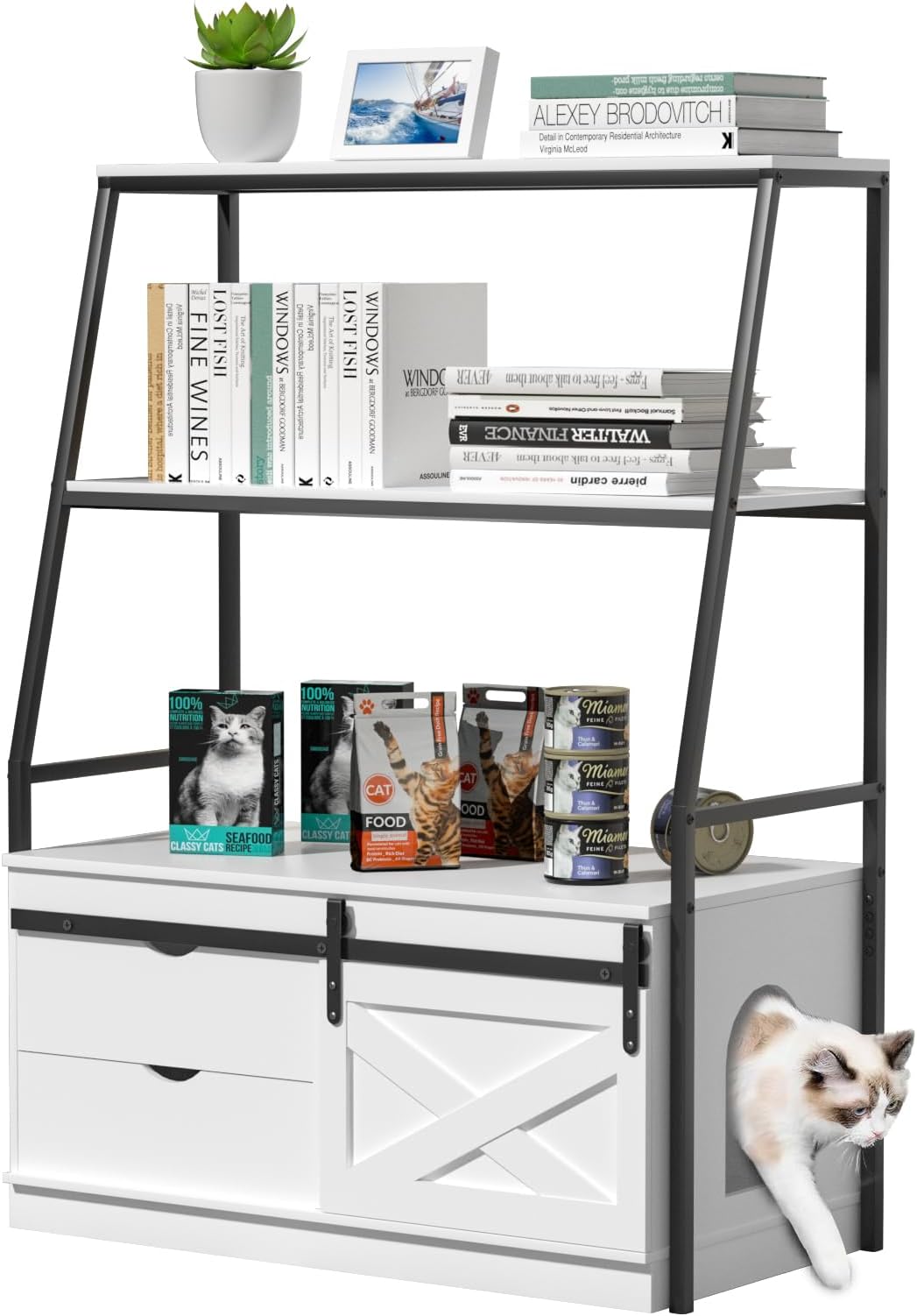 Cat Litter Box Enclosure with Shelf Storage, 37.4'' L Cat