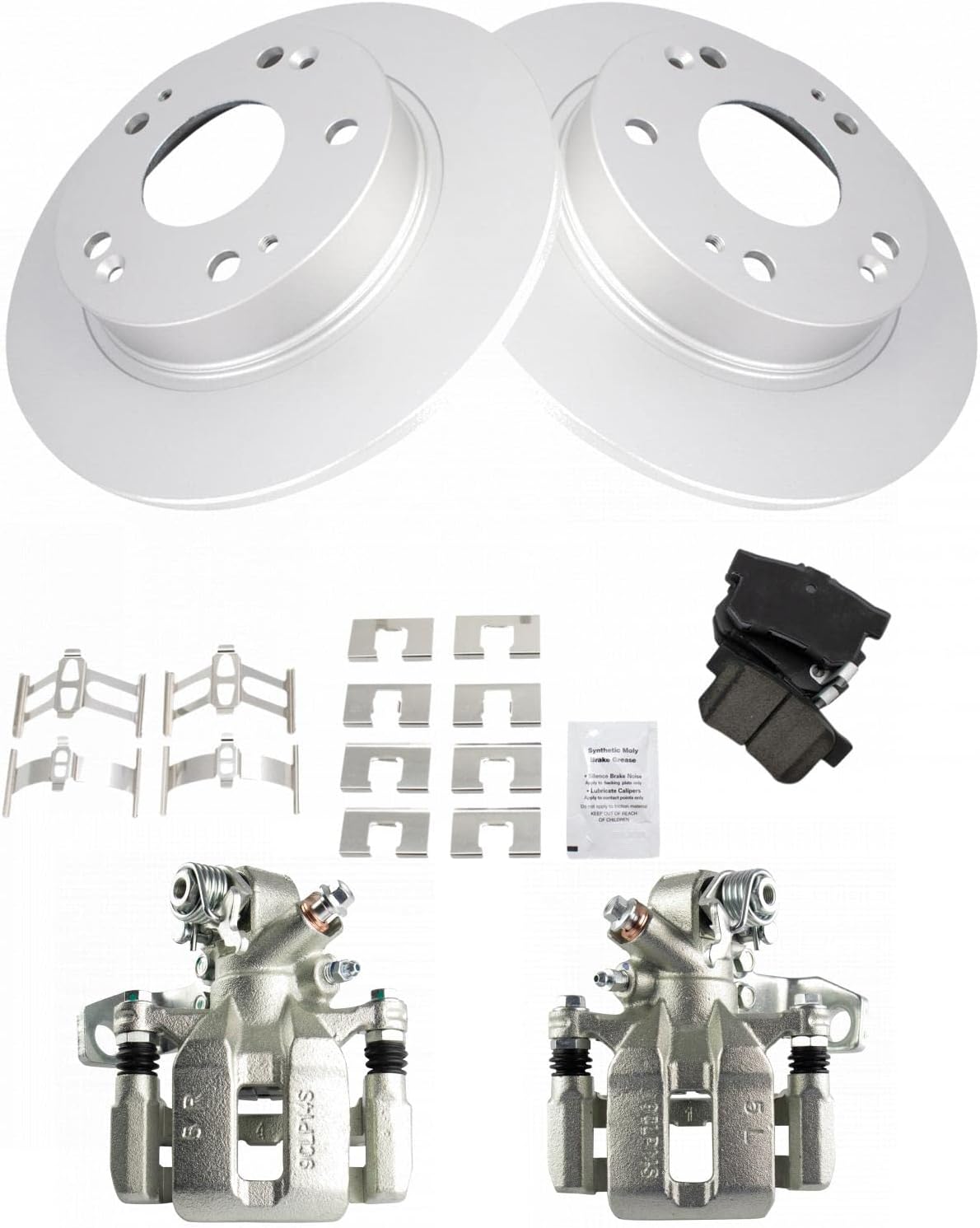 TRQ Rear Brake Pad and Rotor Set Ceramic G Coated Solid Rotors Calipers Compatible with 2013-2015 Acura ILX 2006-2015 Honda Civic