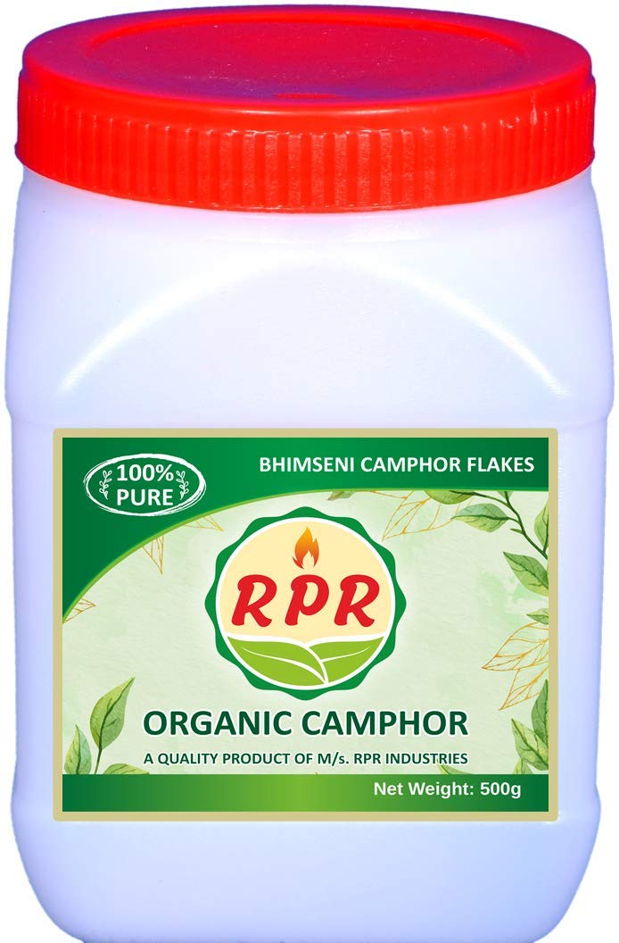 RPR Organic Bhimseni Camphor Flakes, 500g X 1 Jar, Transparent White