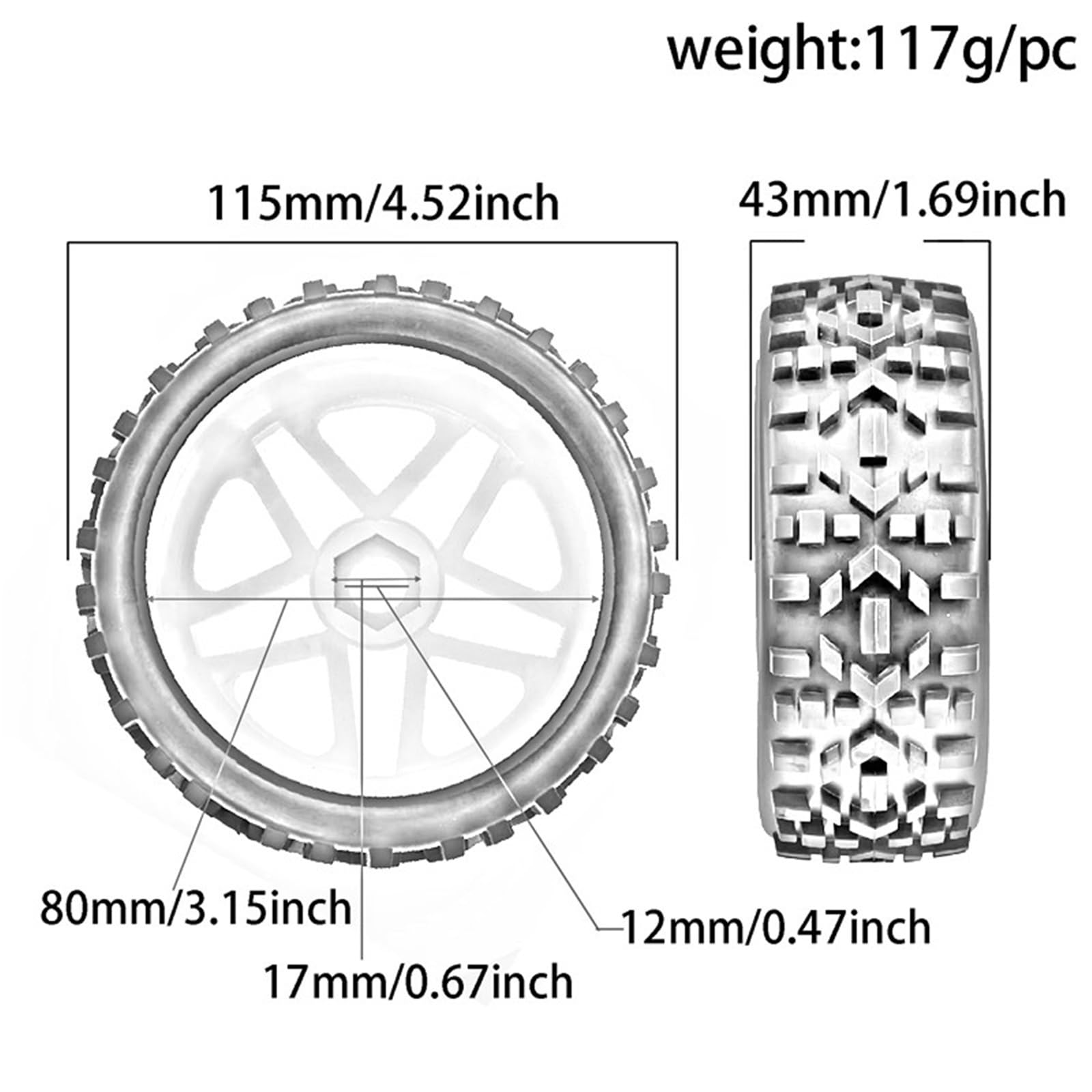 RC Pneus Jante Compatible avec HSP pour HPI pour Kyosho pour Redcat pour Traxxas Voiture RC Tout-Terrain À L'échelle 1:8 pour Buggy : 4 Pneus, Jantes Hexagonales De 17 Mm