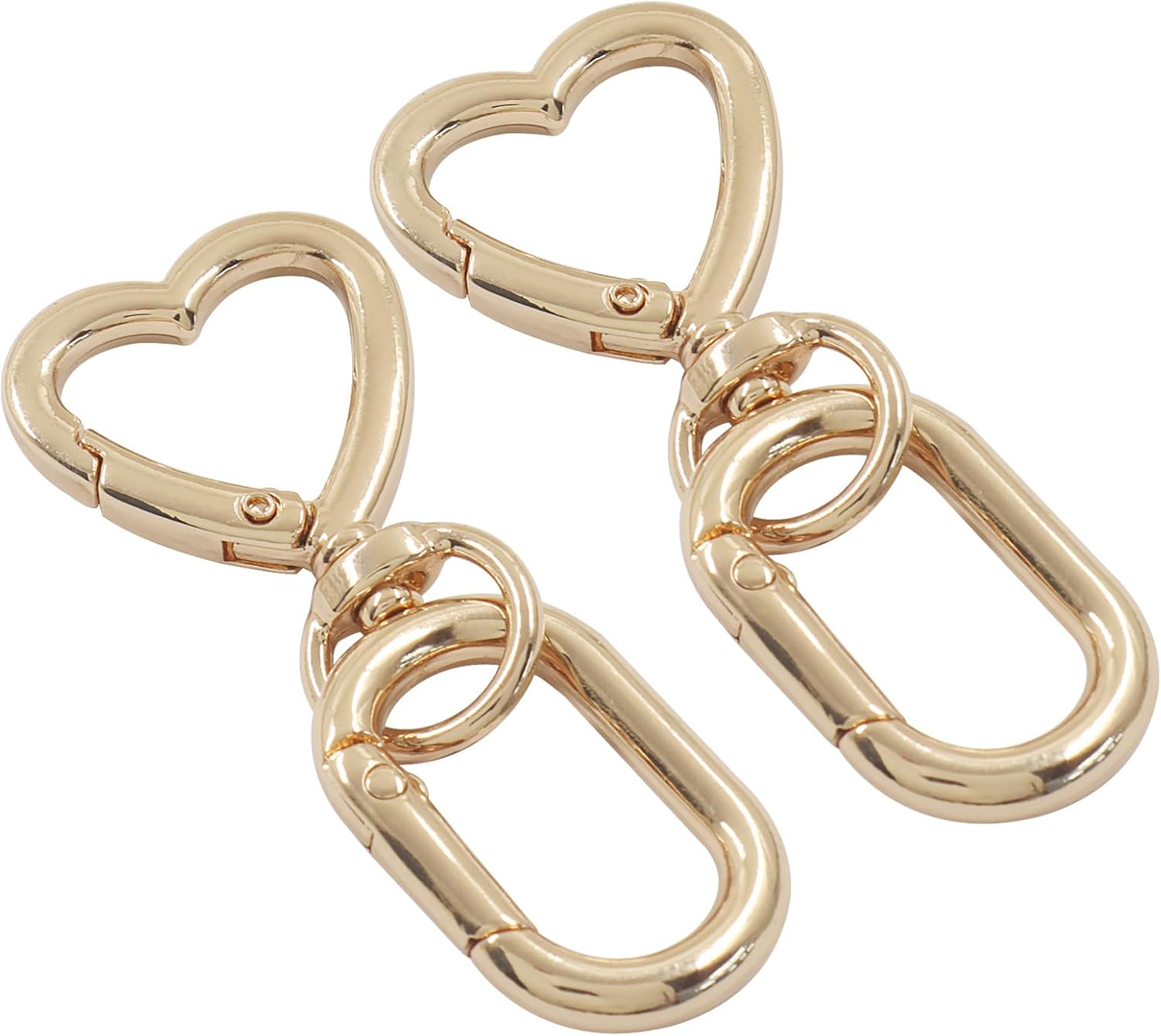 2Pcs Metal Swivel Spring Clasps, Double Opening Swivel Clasp Clips, Heart Key Chain Hook for Craft Making, DIY Crafts (Gold) - Image 2