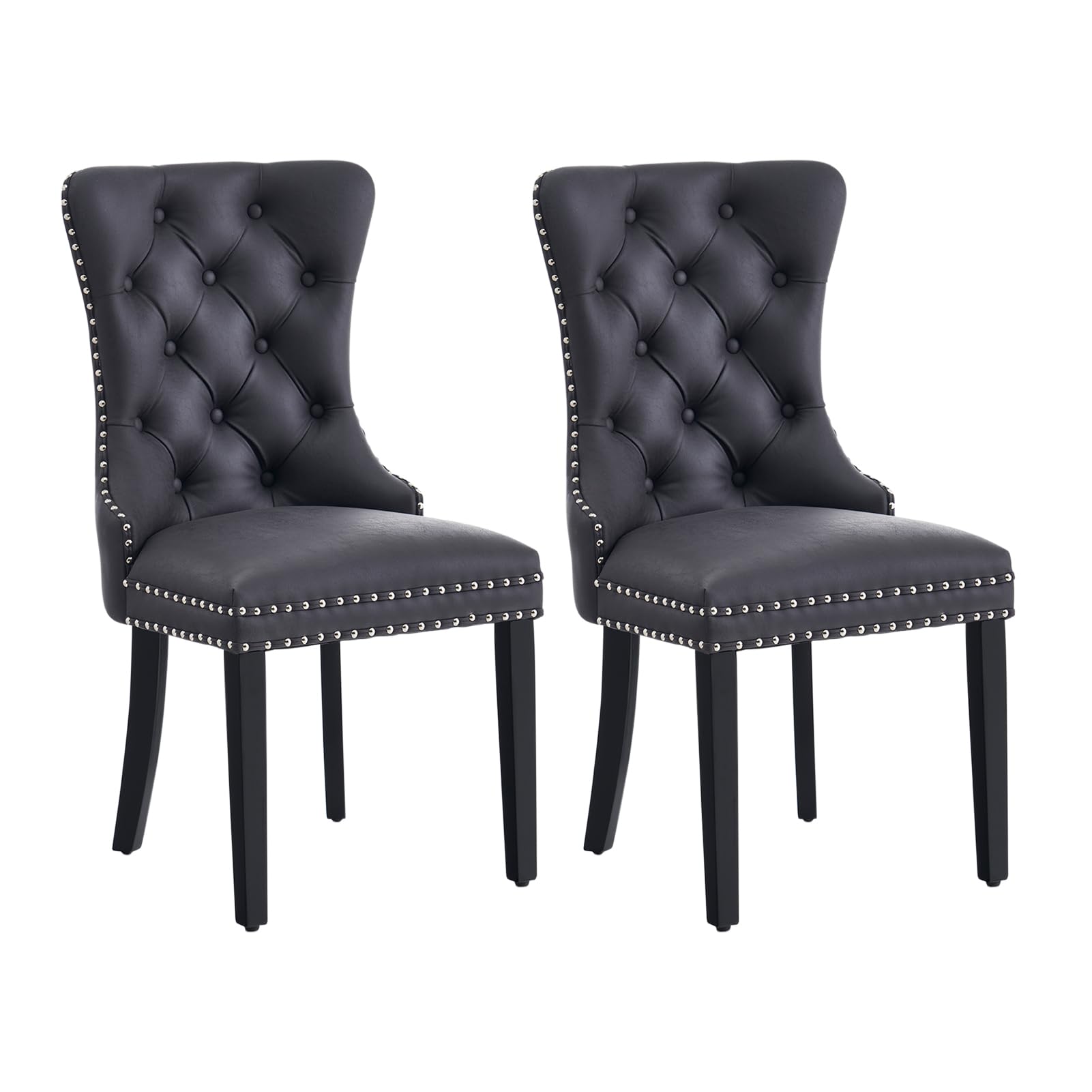 Kiztir Leather Dining Chairs Set of 2, Upholstered Dining Chair with Nailhead Trim and Solid Wood Legs, Luxury Wingback Dining Side Chair for Living