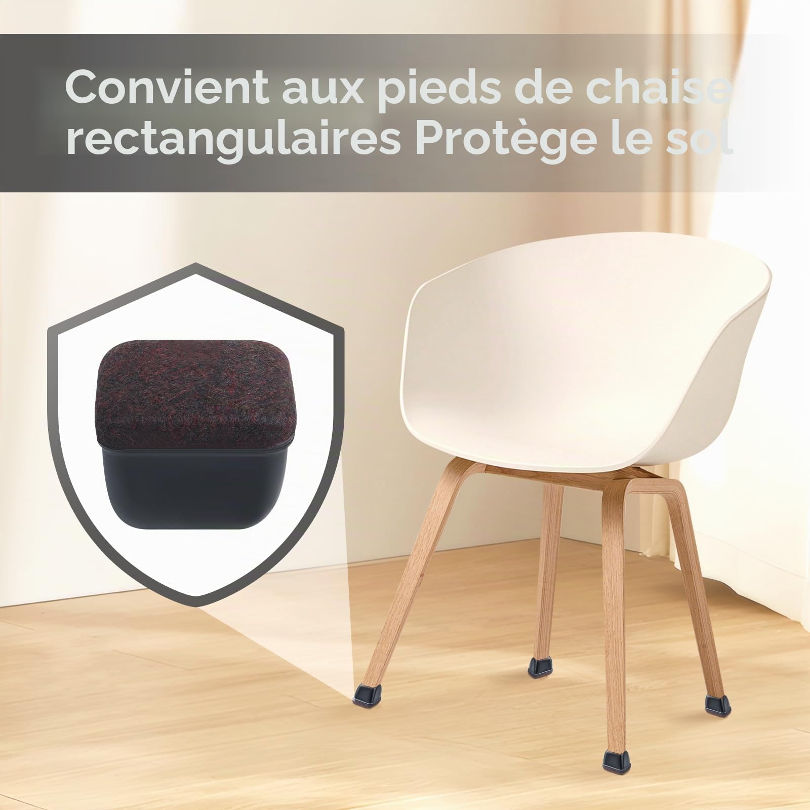 16 Pièces Protection Pied de Chaise, Protection Rectangulaires en Feutre pour Pieds de Chaise, Tampon Chaise Silicone Noir avec Marron Patins en Feutre pour Les Sols en Bois Dur