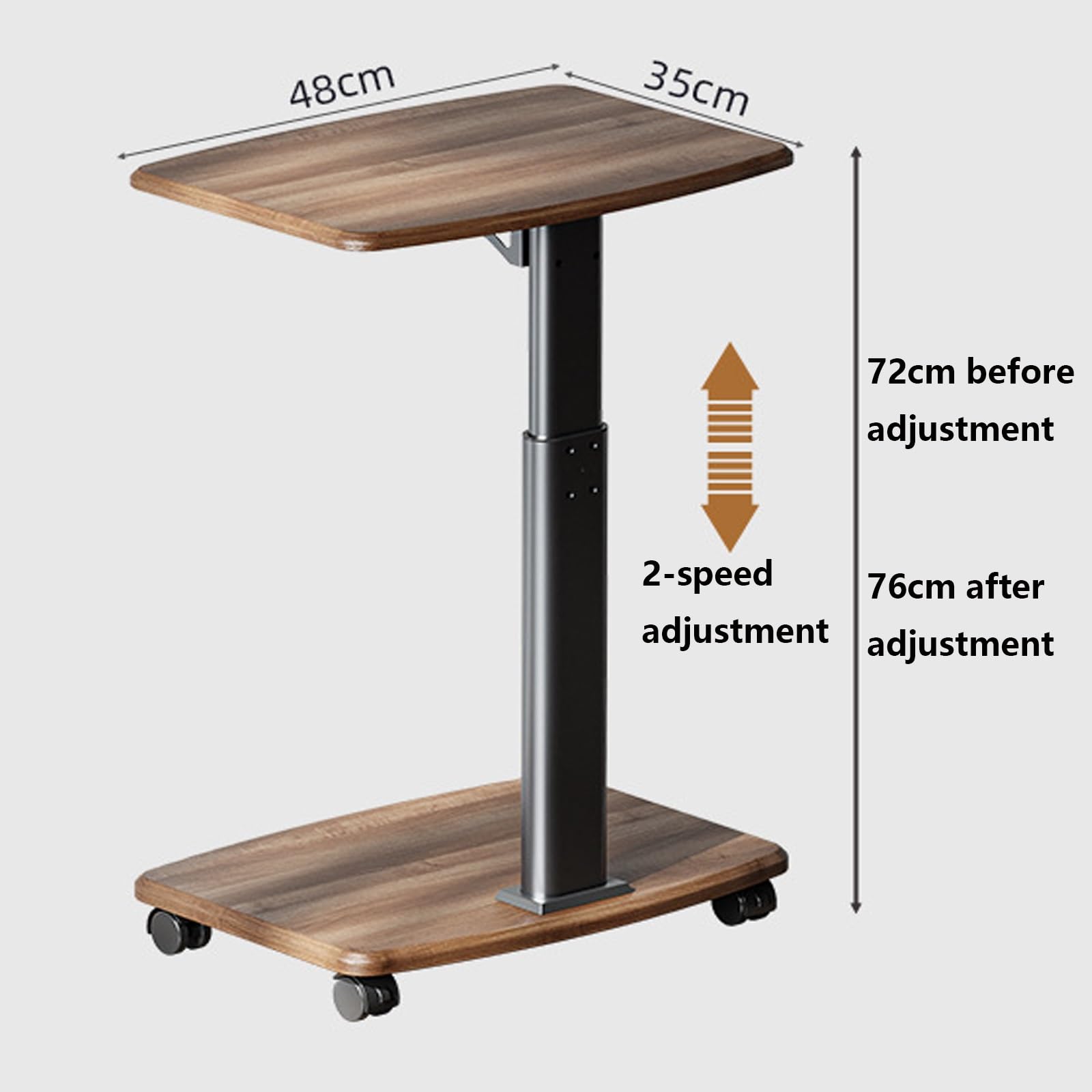 Mesa auxiliar en forma de C de altura ajustable con ruedas giratorias, mesa deslizante debajo del sofá, mesa para sala de estar, dormitorio, espacio pequeño, bandeja de TV moderna