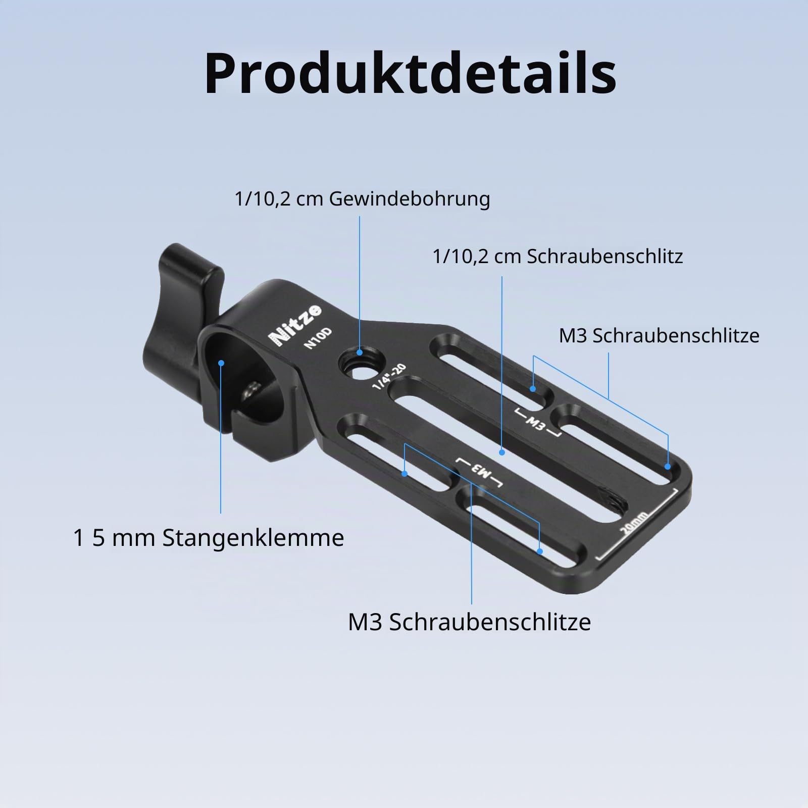 Nitze 15mm Rod Clamp Adapter, 15-mm-Stangenklemmadapter mit Montageplatte für Monitor, Wireless Transmitter/Receiver and DJI Focus Pro LiDAR – N10D