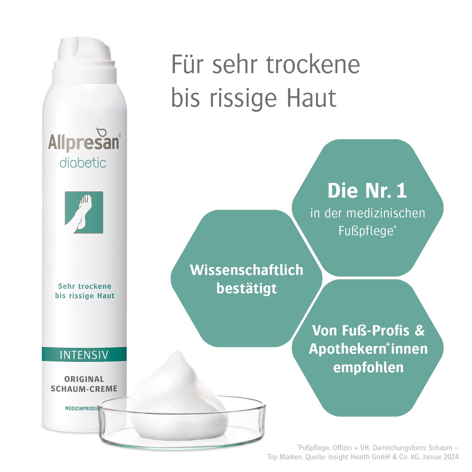 Allpresan diabetic INTENSIV Schaum-Creme - bei Diabetes mellitus - für sehr trockene bis rissige Fußhaut - 200 ml (3er Pack)