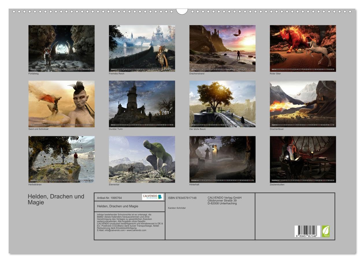 Helden, Drachen und Magie (Wandkalender 2026 DIN A2 quer), CALVENDO Monatskalender: 12 wundervolle Fantasybilder, die sie durch das Jahr begleiten. (CALVENDO Kunst)