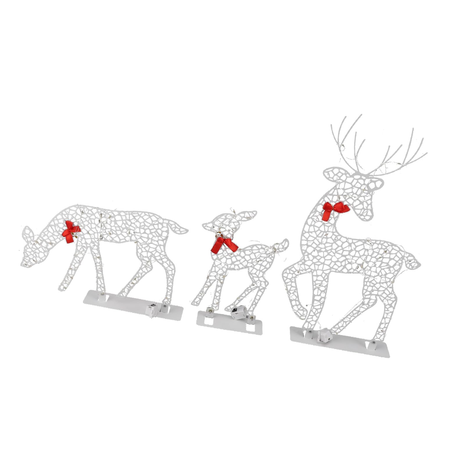 Beleuchtete Weihnachtsdekoration Hirsch, LED-Rentier-Familienset, warmweißes 3D-Rentier aus Eisen mit roten Schleifen und Glocken, Tischdekoration für drinnen und draußen, (Leuchtender Hirsch ‑01)