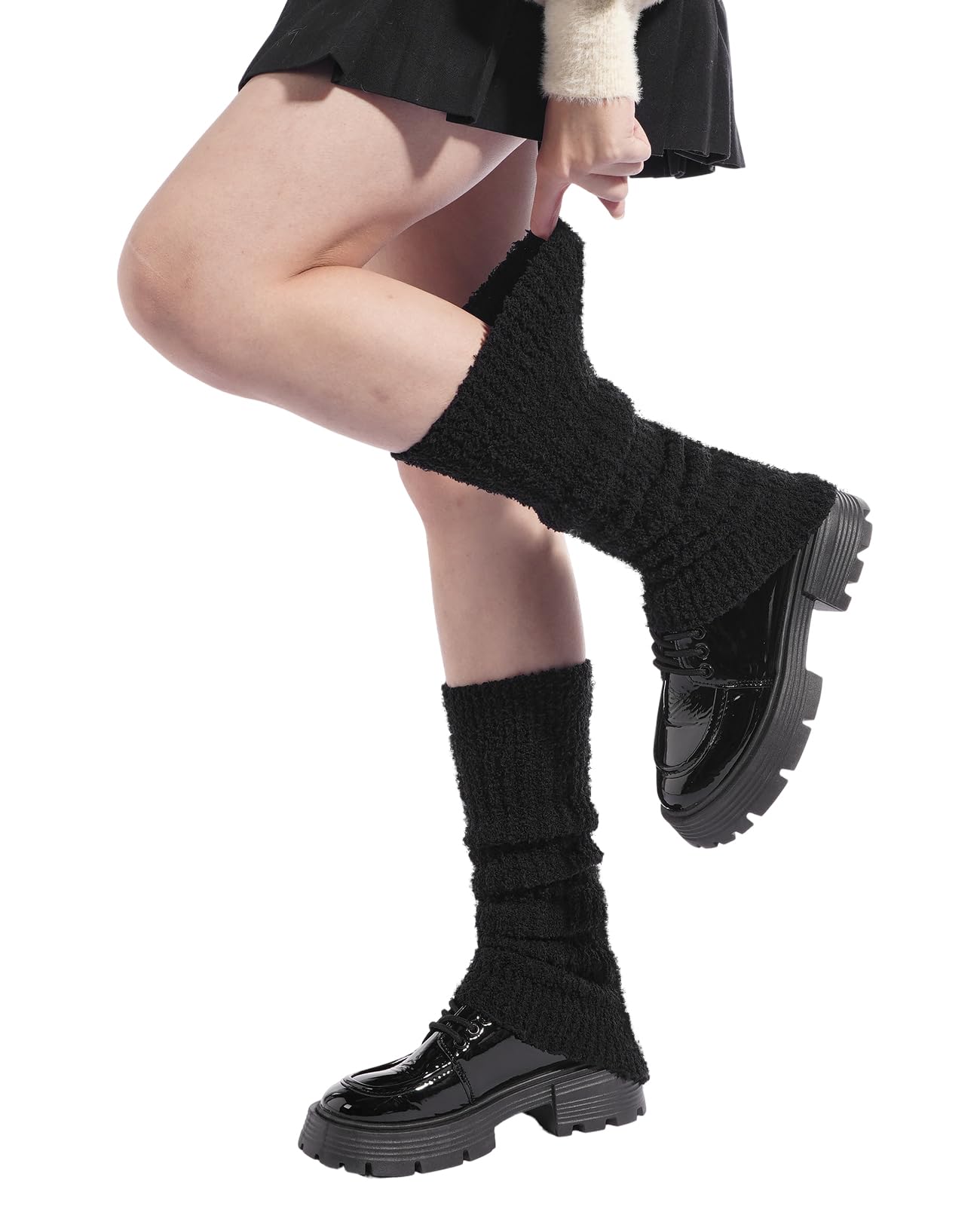 Fuzzy Leg Warmers for Women Cozy Knee High Socks Plush Winter Warm Fleece Thick Leg Warmers for Cold