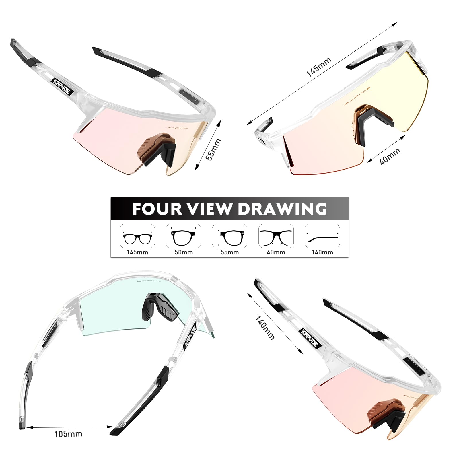 KAPVOE Gafas de Ciclismo Fotocromáticas TR90 K9023