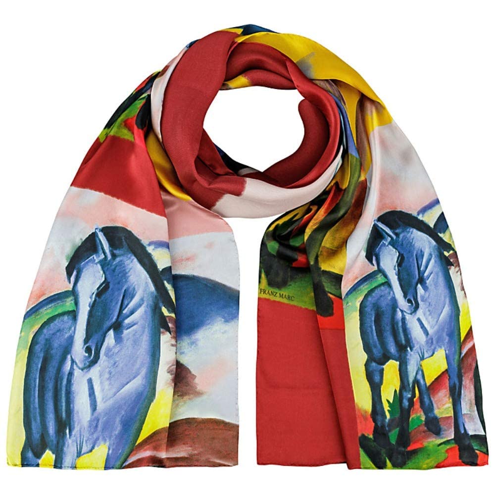 VON LILIENFELD® Scialle Seta Sciarpa Donna Accesorio Satin Arte Franz Marc: Cavallo blu