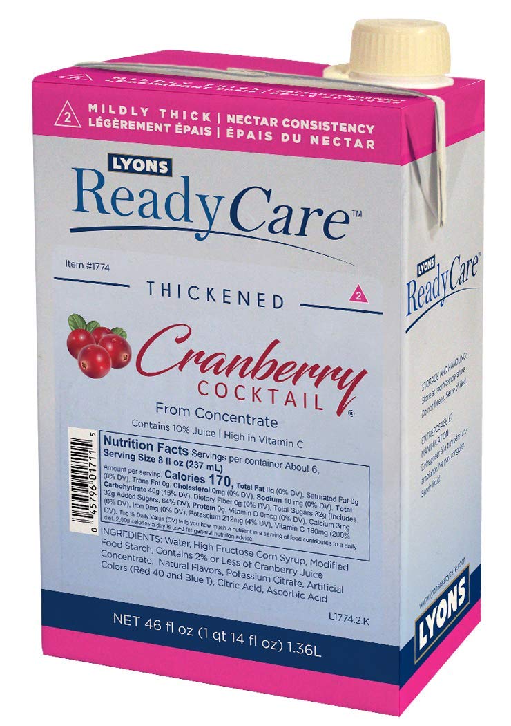Lyons ReadyCare Thickened Cranberry Cocktail for Dysphagia & Swallowing Difficulty - Nectar Consistency, Level 2 Mildly Thick - 46 fl oz (6 Pack)