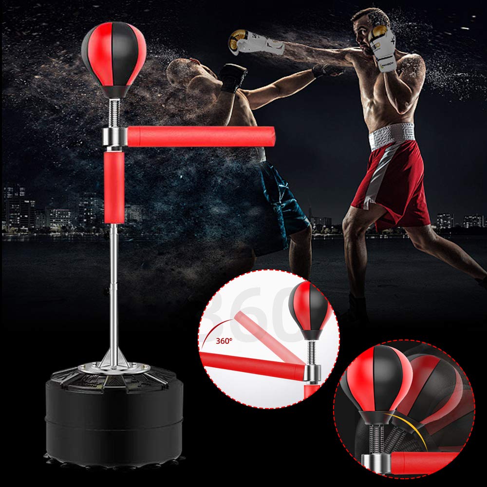 Punching ball, boxing punching kickboxing speed training regolabile in altezza con spinning bar a 360° per allenamento boxe, nero e rosso
