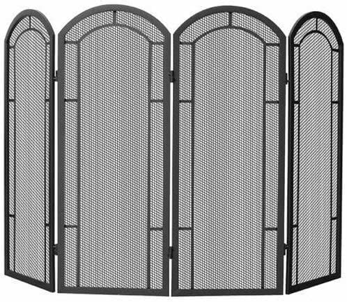 暖炉スクリーンガード、暖炉スクリーン4つ折りブラック錬鉄暖炉スクリーン - 幅48インチ×高さ30.5インチ暖炉スクリーンフラット暖