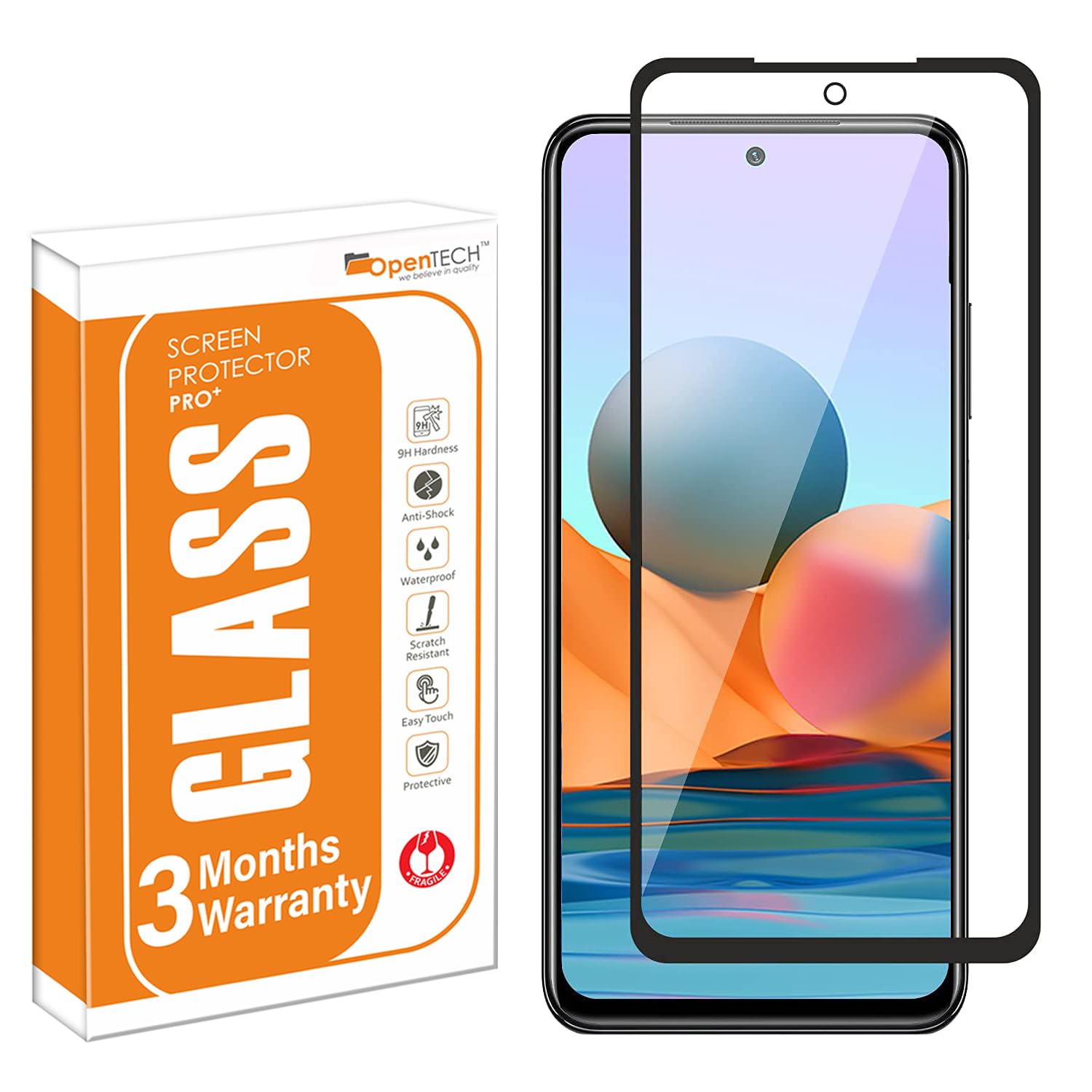 OpenTech® Military-Grade Tempered Glass Screen Protector Compatible for Xiaomi Redmi 10 Prime/Redmi Note 10T 5G / Poco M3 Pro with Edge to Edge Coverage and Easy Installation kit